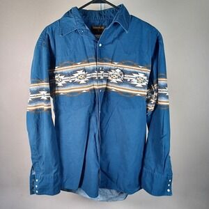 Rustler Vintage Southwestern Aztec Pearl Snap Long Sleeve Shirt Mens Large